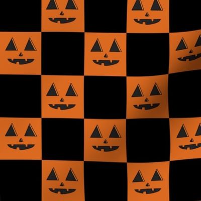 LARGE Pumpkin Checkerboard Fabric Black halloween boho neutral design 10in
