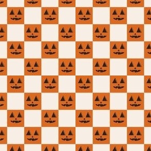 MINI Pumpkin Checkerboard Fabric Cream - halloween boho neutral design 4in