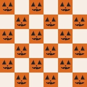 SMALL Pumpkin Checkerboard Fabric Cream - halloween boho neutral design 6in