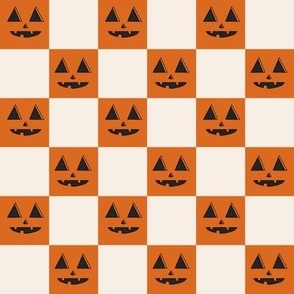 MEDIUM Pumpkin Checkerboard Fabric Cream - halloween boho neutral design 8in