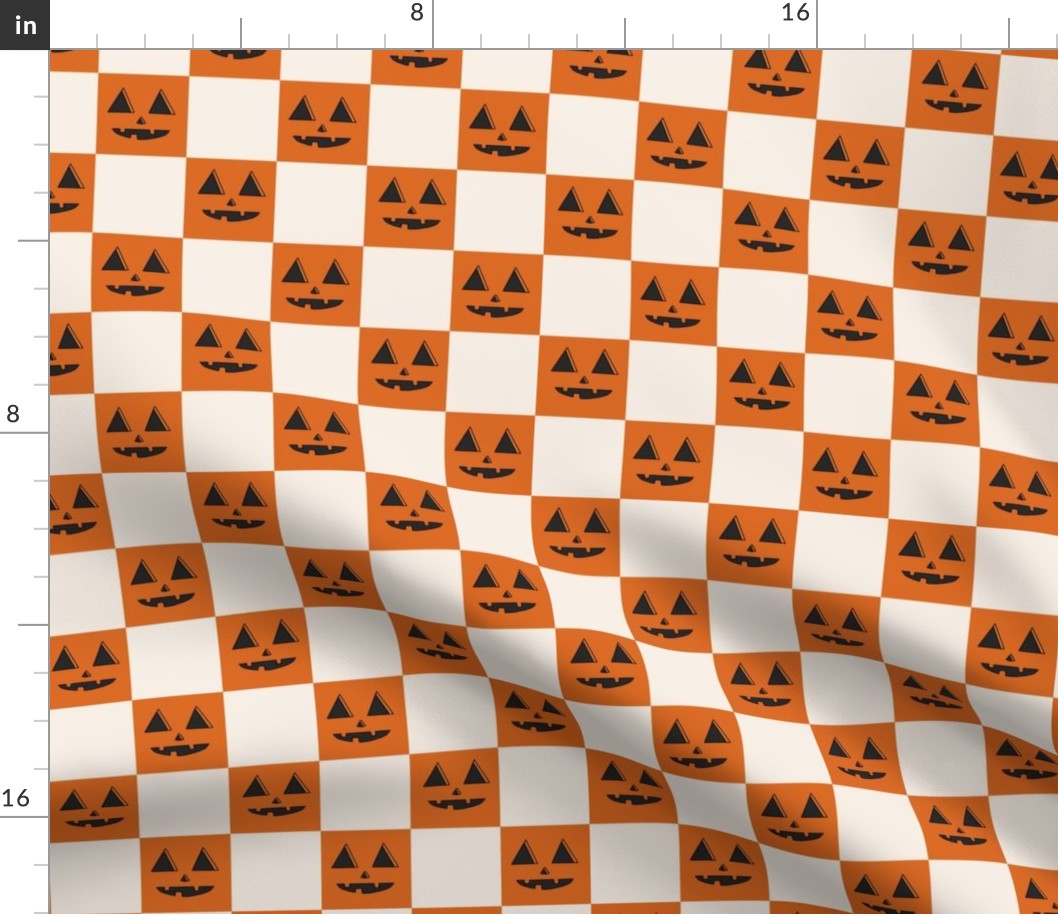 LARGE Pumpkin Checkerboard Fabric Cream - halloween boho neutral design 10in
