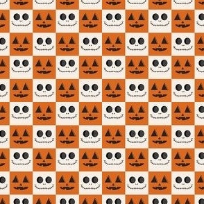 MINI Pumpkin Skeleton Checkerboard fabric - halloween boho neutral design 4in