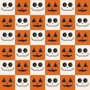 SMALL Pumpkin Skeleton Checkerboard fabric - halloween boho neutral design 6in