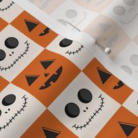MEDIUM Pumpkin Skeleton Checkerboard fabric - halloween boho neutral design 8in