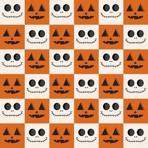 LARGE Pumpkin Skeleton Checkerboard fabric - halloween boho neutral design 10in