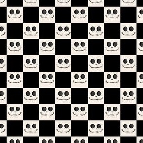 MINI Skeleton Checkerboard fabric - halloween boho neutral design 4in