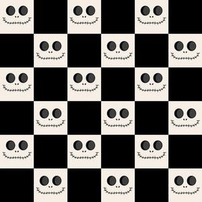 SMALL Skeleton Checkerboard fabric - halloween boho neutral design 6in