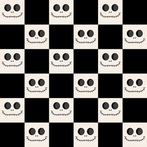 MEDIUM Skeleton Checkerboard fabric - halloween boho neutral design 8in