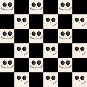LARGE Skeleton Checkerboard fabric - halloween boho neutral design 10in