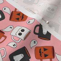 SMALL Halloween Mugs fabric - farmhouse spooky mug design halloween fabric 6in