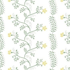 marie | french linen floral with dots green with yellow flowers on white