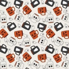MINI Halloween Mugs fabric - farmhouse spooky mug design halloween fabric cream 4in