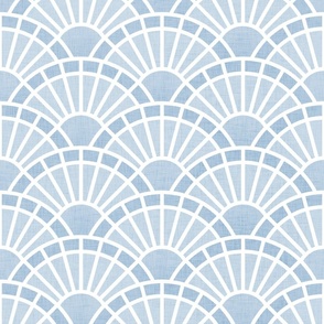 Serene Sunshine- 34 Fog- Art Deco Wallpaper- Geometric Minimalist Monochromatic Scalloped Suns- Petal Cotton Solids Coordinate- Medium- Soft Pastel Blue- Light Baby Blue