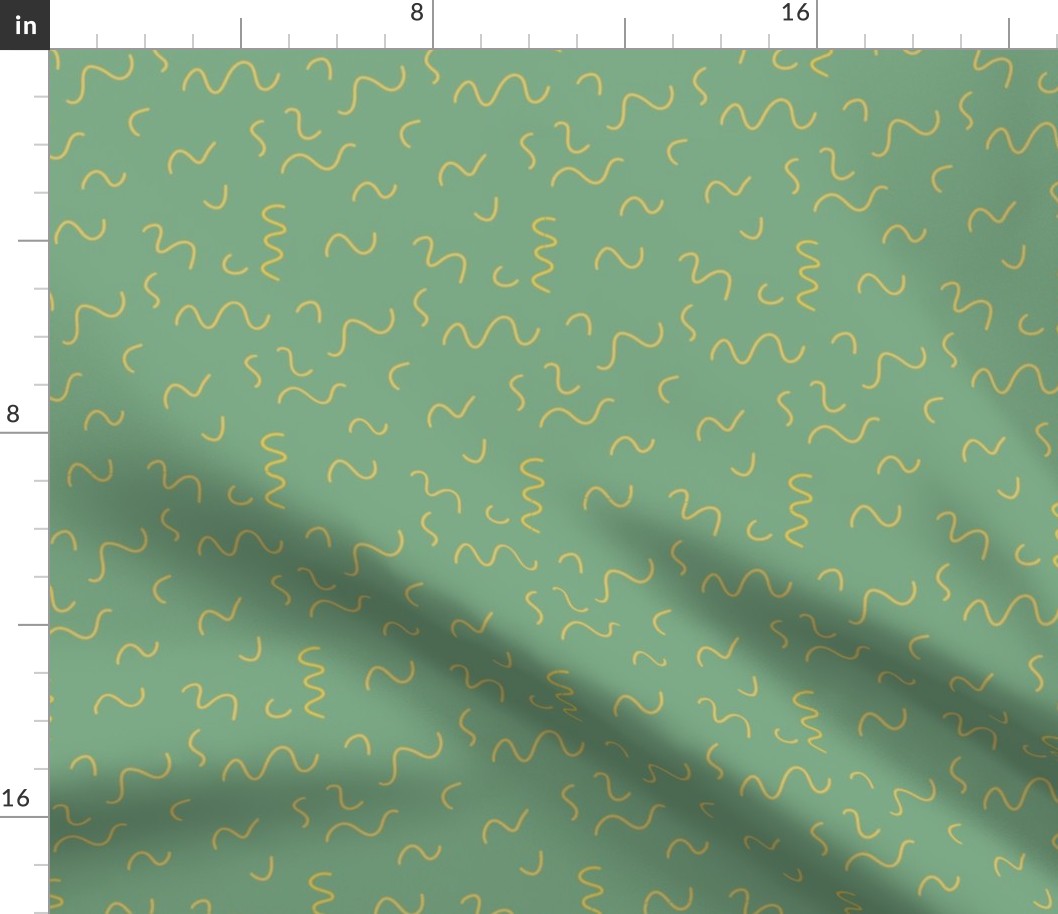 Yellow Mustard Squiggles on Teal