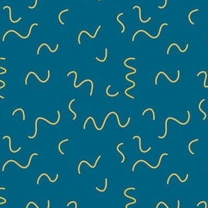 Yellow Mustard Squiggles on Blue