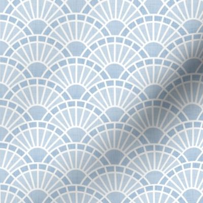 Serene Sunshine- 34 Fog- Art Deco Wallpaper- Geometric Minimalist Monochromatic Scalloped Suns- Petal Cotton Solids Coordinate- sMini- Soft Pastel Blue- Light Baby Blue