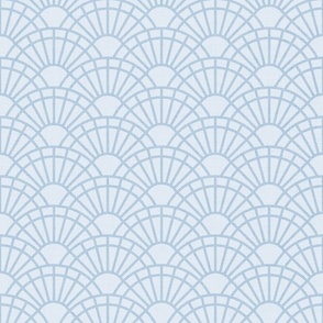 Serene Sunshine- 34 Fog on Light Blue- Art Deco Wallpaper- Geometric Minimalist Monochromatic Scalloped Suns- Petal Cotton Solids Coordinate- Small- Soft Pastel Blue- Light Baby Blue