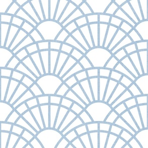 Serene Sunshine- 34 Fog on White- Art Deco Wallpaper- Geometric Minimalist Monochromatic Scalloped Suns- Petal Cotton Solids Coordinate- Large- Soft Pastel Blue- Light Baby Blue