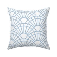 Serene Sunshine- 34 Fog on White- Art Deco Wallpaper- Geometric Minimalist Monochromatic Scalloped Suns- Petal Cotton Solids Coordinate- Medium- Soft Pastel Blue- Light Baby Blue