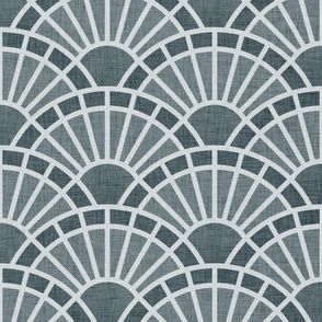 Serene Sunshine- 35 Slate- Art Deco Wallpaper- Geometric Minimalist Monochromatic Scalloped Suns- Petal Cotton Solids Coordinate- Large- Gray Blue- Grey Blue- Neutral