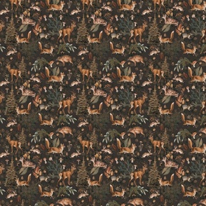 Fall Forest Impression With Wild Animals In Dark Earth Colors Extra Large