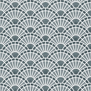Serene Sunshine- 35 Slate- Art Deco Wallpaper- Geometric Minimalist Monochromatic Scalloped Suns- Petal Cotton Solids Coordinate- Small- Gray Blue- Grey Blue- Neutral