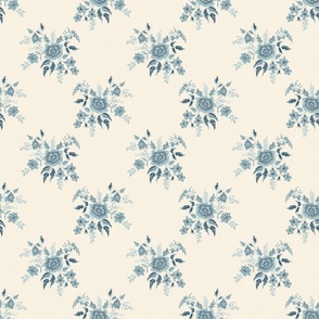 french country petite floral in soft blue and dark denim on ivory