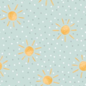 Bright Sunshine and Polka Dots on Sky Blue//Large