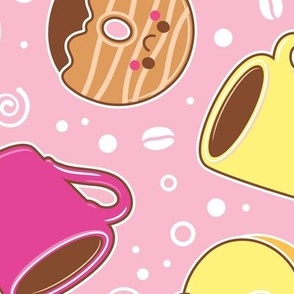 Coffee and Donuts - Pink Background- Large Scale