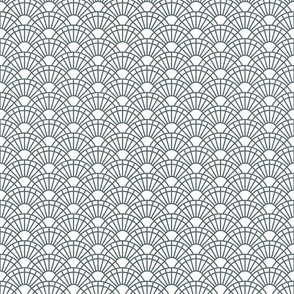 Serene Sunshine- 35 Slate on White- Art Deco Wallpaper- Geometric Minimalist Monochromatic Scalloped Suns- Petal Cotton Solids Coordinate- sMini- Gray Blue- Grey Blue- Neutral