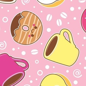 Coffee and Donuts - Pink Background- Medium Scale