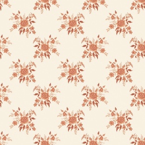 french country petite floral in apricot peach and brick on ivory
