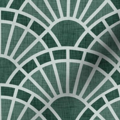 Serene Sunshine- 36 Pine Green- Art Deco Wallpaper- Geometric Minimalist Monochromatic Scalloped Suns- Petal Cotton Solids Coordinate- Medium- Dark Forest Green- Christmas- Neutral