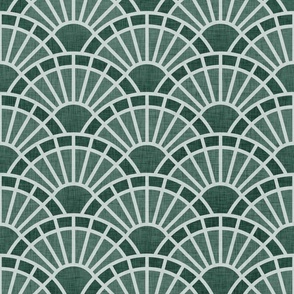 Serene Sunshine- 36 Pine Green- Art Deco Wallpaper- Geometric Minimalist Monochromatic Scalloped Suns- Petal Cotton Solids Coordinate- Medium- Dark Forest Green- Christmas- Neutral
