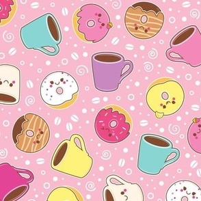 Coffee and Donuts - Pink Background- Smaller Scale