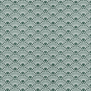 Serene Sunshine- 36 Pine Green- Art Deco Wallpaper- Geometric Minimalist Monochromatic Scalloped Suns- Petal Cotton Solids Coordinate- sMini- Dark Forest Green- Christmas- Neutral