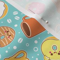 Coffee and Donuts - Blue Background- Smaller Scale 