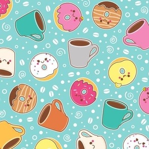 Coffee and Donuts - Blue Background- Smaller Scale 
