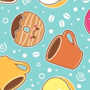 Coffee and Donuts - Blue Background- Medium Scale 