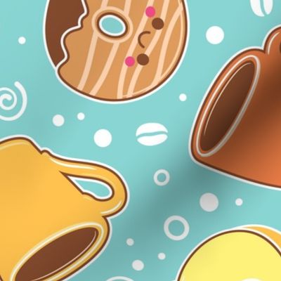 Coffee and Donuts - Blue Background- Large Scale 