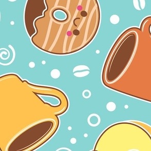 Coffee and Donuts - Blue Background- Large Scale 