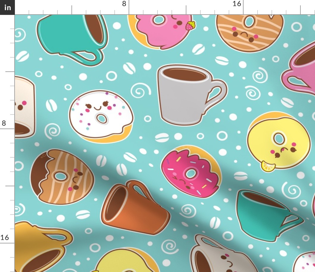 Coffee and Donuts - Blue Background- Large Scale 