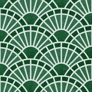 Serene Sunshine- 37 Emerald- Art Deco Wallpaper- Geometric Minimalist Monochromatic Scalloped Suns- Petal Cotton Solids Coordinate- Large- Dark Forest Green- Christmas- Neutral