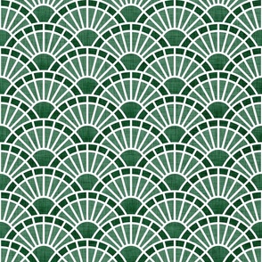 Serene Sunshine- 37 Emerald- Art Deco Wallpaper- Geometric Minimalist Monochromatic Scalloped Suns- Petal Cotton Solids Coordinate- Small- Dark Forest Green- Christmas- Neutral