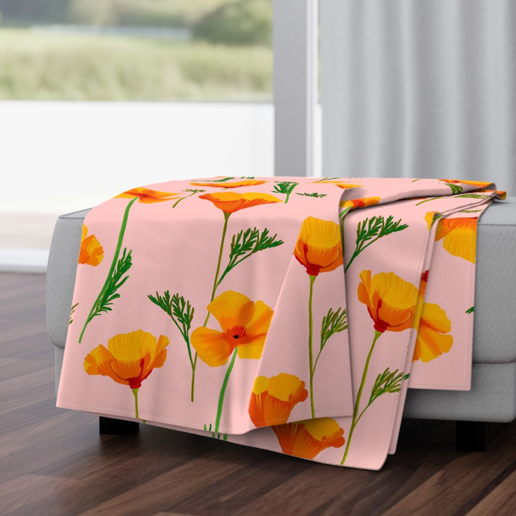 Jumbo California Poppies on Coral Pink