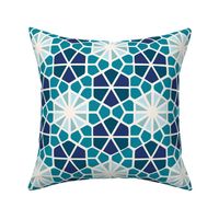 Geometric Hexagon Mosaic Tile Flowers in Blue, Teal and Turquoise (Med/Lge)