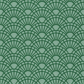 Serene Sunshine- 37 Emerald on Mint- Art Deco Wallpaper- Geometric Minimalist Monochromatic Scalloped Suns- Petal Cotton Solids Coordinate- Small- Dark Forest Green- Christmas- Neutral
