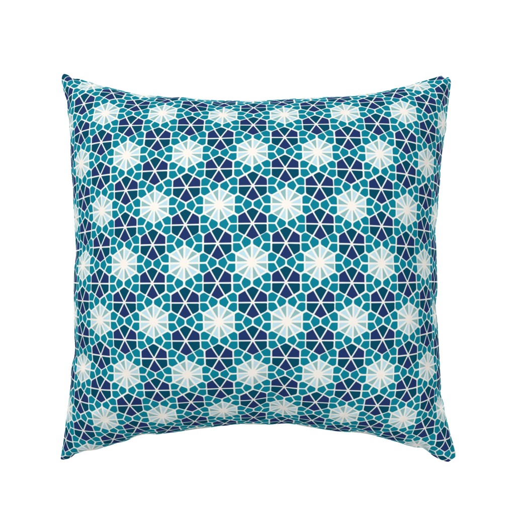 Geometric Hexagon Mosaic Tile Flowers in Blue, Teal and Turquoise (Small/Med)