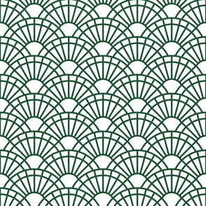 Serene Sunshine- 37 Emerald on White- Art Deco Wallpaper- Geometric Minimalist Monochromatic Scalloped Suns- Petal Cotton Solids Coordinate- Small- Dark Forest Green- Christmas- Neutral