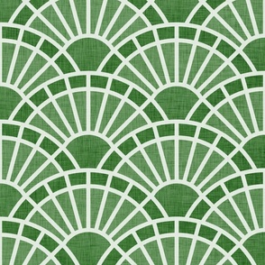 Serene Sunshine- 38 Kelly Green- Art Deco Wallpaper- Geometric Minimalist Monochromatic Scalloped Suns- Petal Cotton Solids Coordinate- Large- Dark Forest Green- Christmas- Neutral